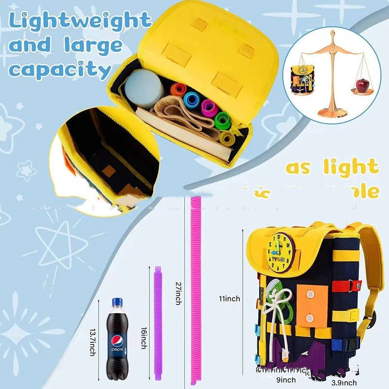 Toddler Busy Board Backpack With Buckles And Learning Activity Toys Develop Basic Life Skills Mostorepro.com