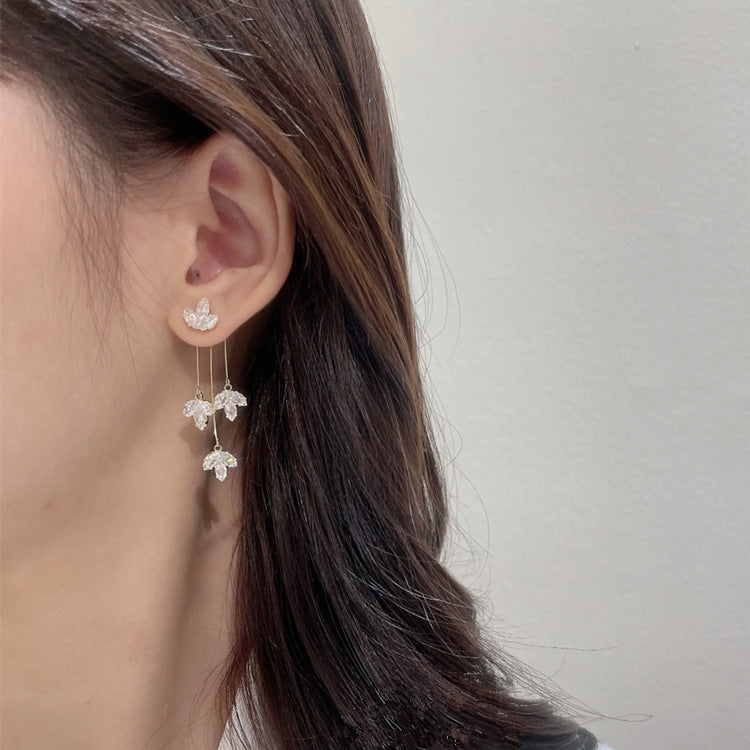 Zircon Maple Leaf Earrings Light Luxury Fashion Creative One Mostore.com