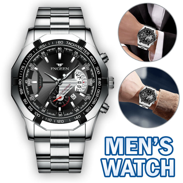 Classic Silver Watch For Men Quartz Analog Wristwatch Stainless Steel Business Mostore.com