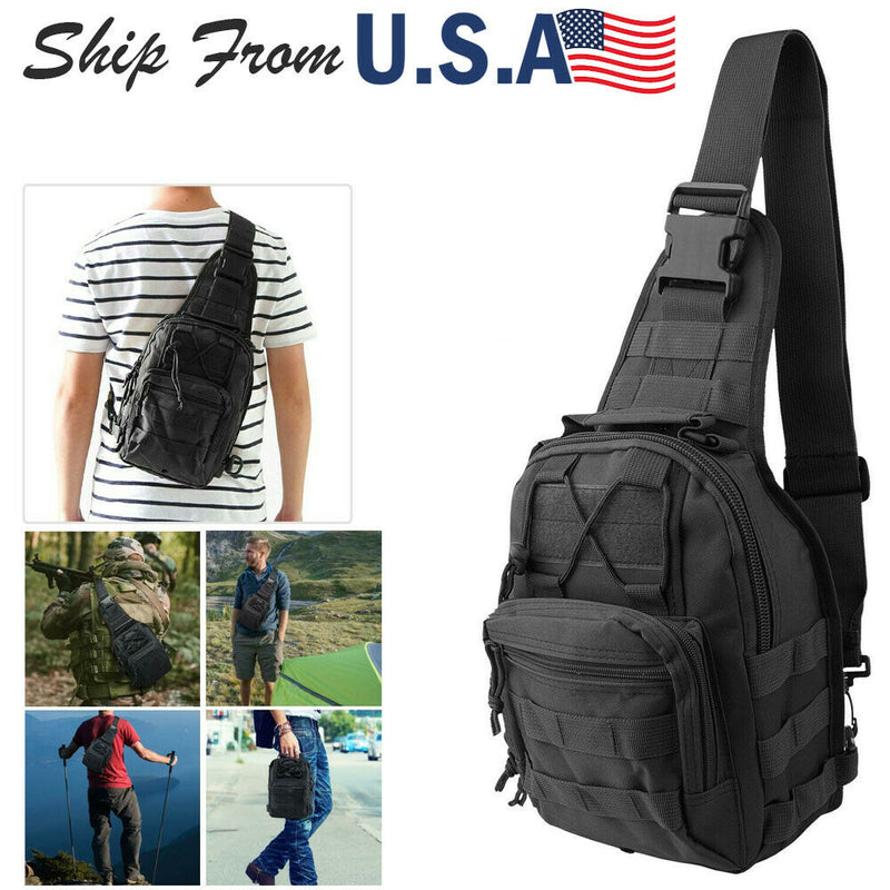 Men Backpack Tactical Sling Bag Chest Shoulder Body Molle Day Pack Pouch Black Mostore.com