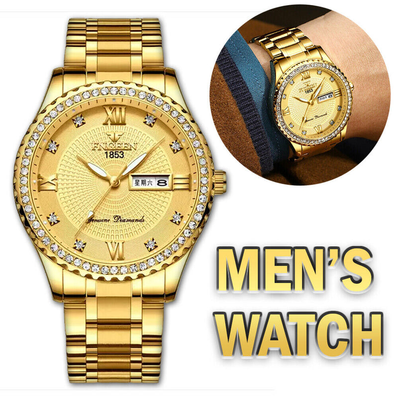 Classic Gold Men Quartz Watch Relojes De Hombre Stainless Steel Business Watches Mostore.com