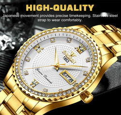 Men's Watch Gold Relojes De Hombre Classic Stainless Steel Quartz Diamond Watch Mostore.com