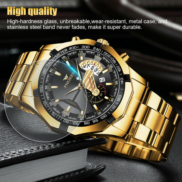 Waterproof Gold Men's Watch Classic Stainless Steel Quartz Wristwatch For MEN Mostore.com