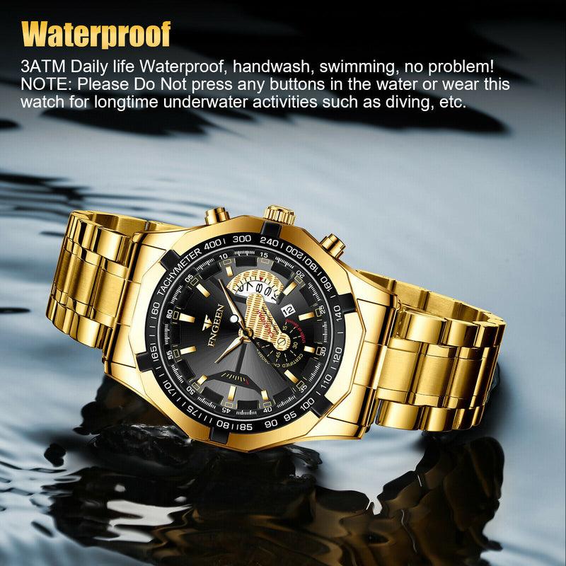 Waterproof Gold Men's Watch Classic Stainless Steel Quartz Wristwatch For MEN Mostore.com