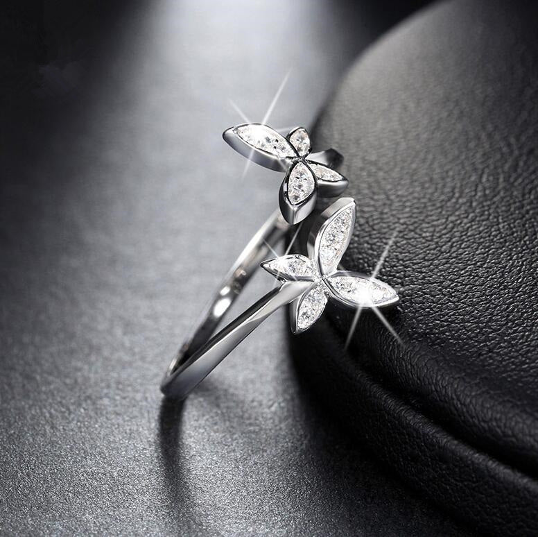 Fashion 925 Silver Adjustable RING Sterling Silver Ring with Flower Design Cubic Zirconia Austrian Women Mostore.com
