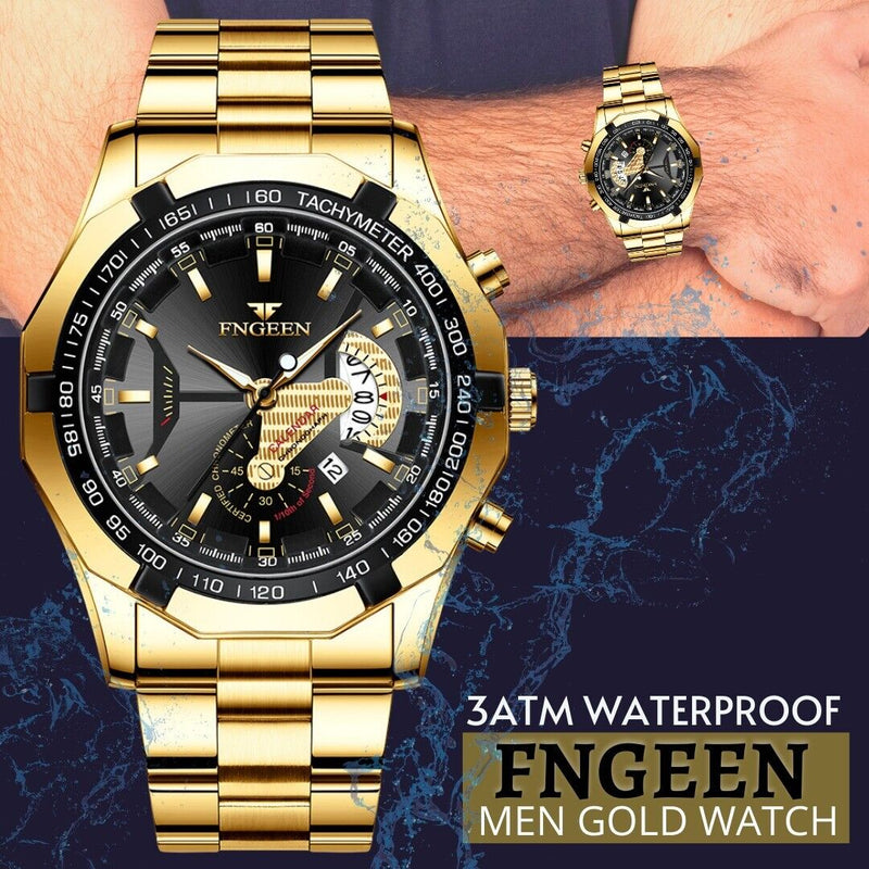Waterproof Gold Men's Watch Classic Stainless Steel Quartz Wristwatch For MEN Mostore.com