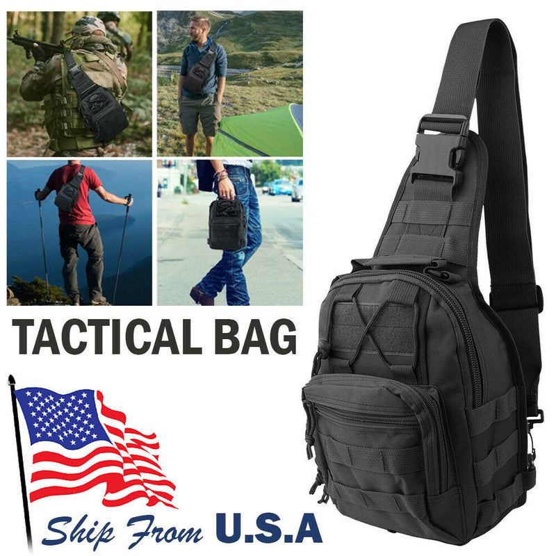 Men Backpack Tactical Sling Bag Chest Shoulder Body Molle Day Pack Pouch Black Mostore.com