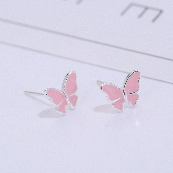 Sterling silver stud earrings literary cute butterfly stud earrings Korean fashion earrings Mostore.com