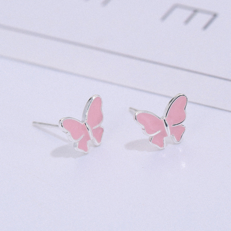 Sterling silver stud earrings literary cute butterfly stud earrings Korean fashion earrings Mostore.com