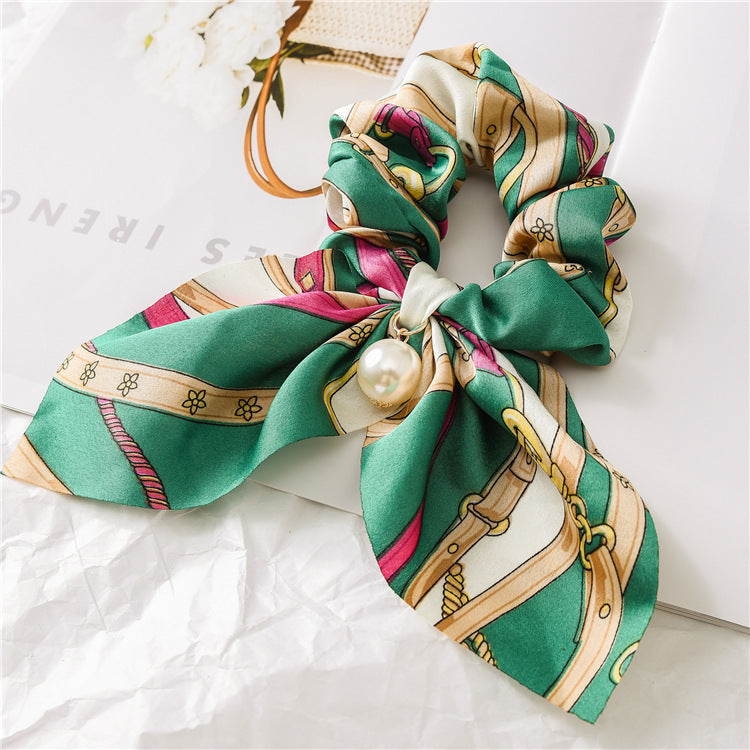 Pearl Pendant Large Intestine Ring Hair Band Women's Hair Knot Knotted Big Bow Hair Rope Mostore.com