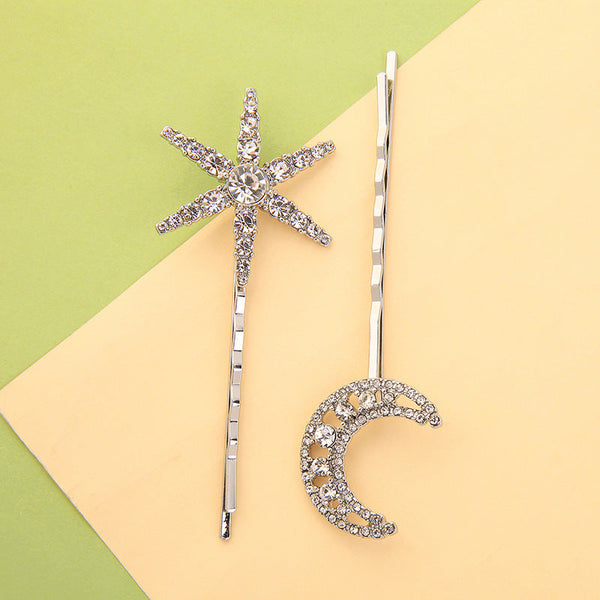 Long stars and moon hair clips