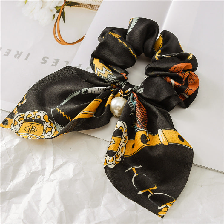 Pearl Pendant Large Intestine Ring Hair Band Women's Hair Knot Knotted Big Bow Hair Rope Mostore.com