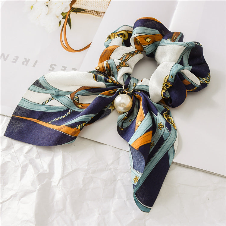 Pearl Pendant Large Intestine Ring Hair Band Women's Hair Knot Knotted Big Bow Hair Rope Mostore.com