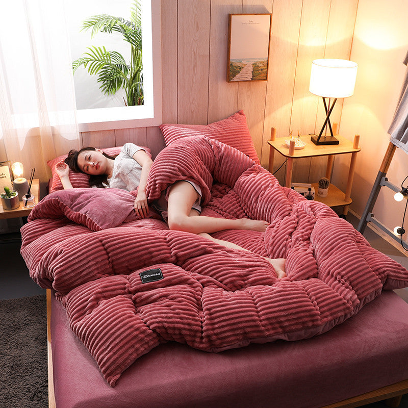 Double-sided magic velvet four-piece coral velvet bedding Mostore.com