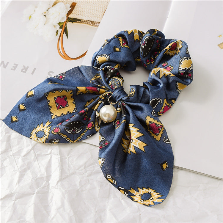 Pearl Pendant Large Intestine Ring Hair Band Women's Hair Knot Knotted Big Bow Hair Rope Mostore.com