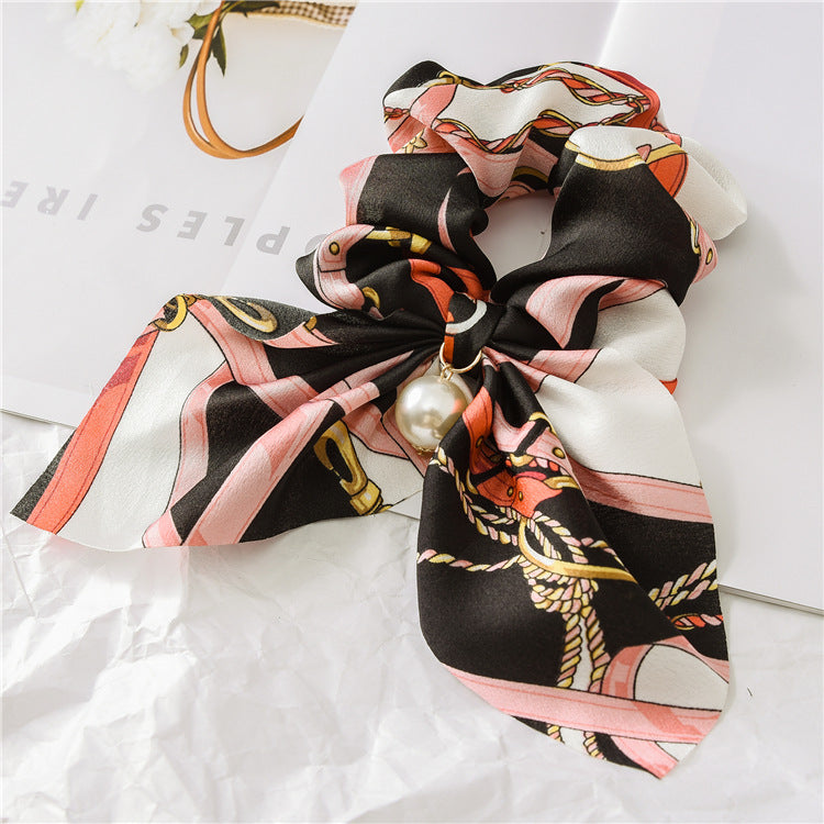 Pearl Pendant Large Intestine Ring Hair Band Women's Hair Knot Knotted Big Bow Hair Rope Mostore.com