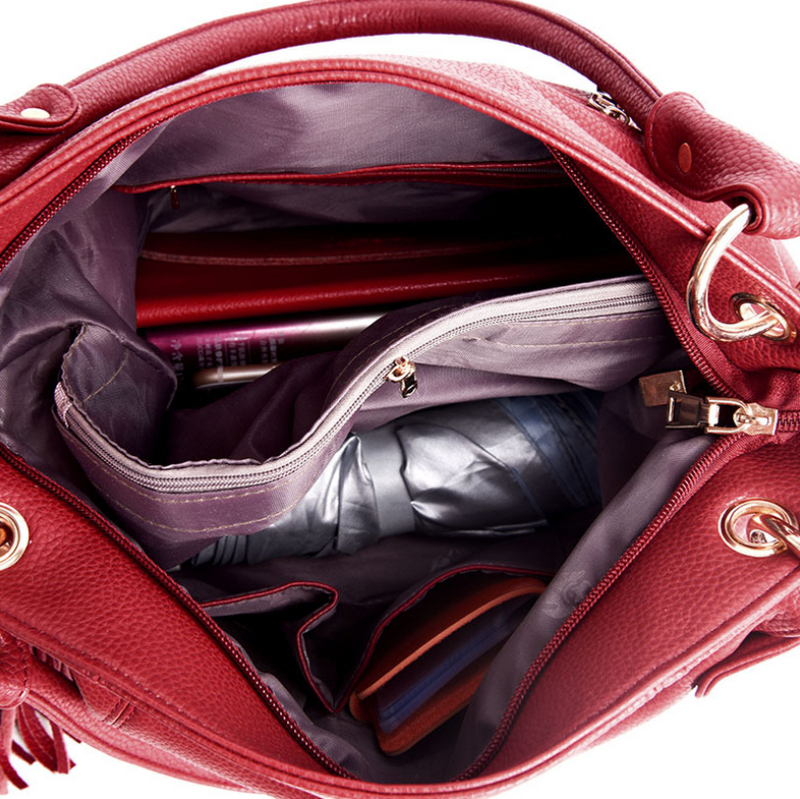 Leather tassel soft leather shoulder bag Mostore.com