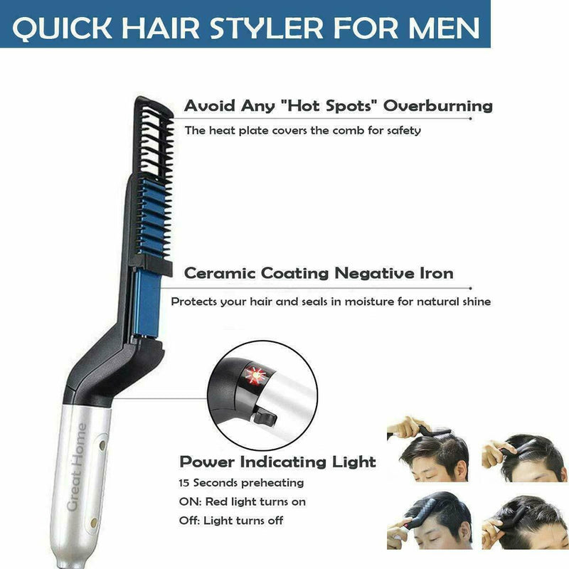 Hair Straightener Men Multifunctional Comb Curling Electric Brush Professional Hair Comb Brush Beard Straightener Hair Curler Fast Heating Styling Tools Mostore.com