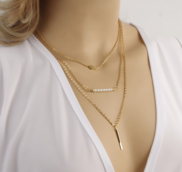 Double-layer Triangle Necklace Multi-layer Clavicle Chain Mostore.com