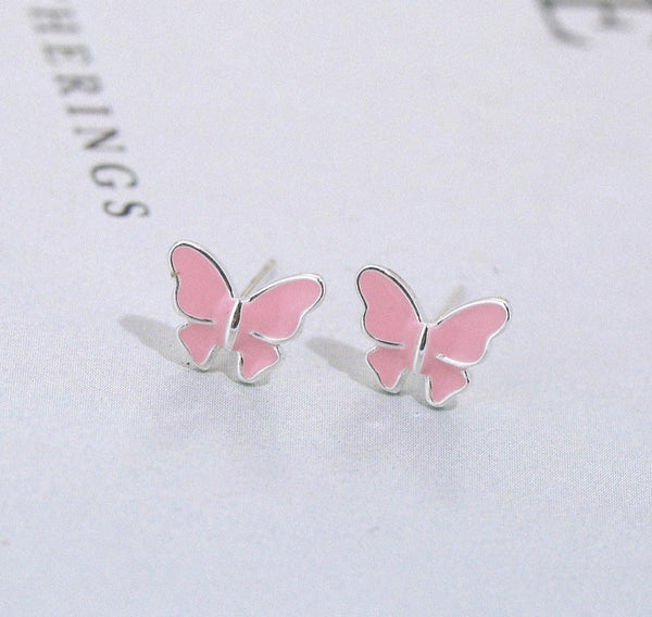 Sterling silver stud earrings literary cute butterfly stud earrings Korean fashion earrings Mostore.com