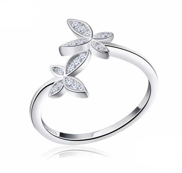 Fashion 925 Silver Adjustable RING Sterling Silver Ring with Flower Design Cubic Zirconia Austrian Women Mostore.com