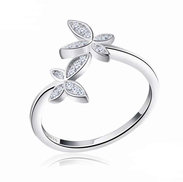 Fashion 925 Silver Adjustable RING Sterling Silver Ring with Flower Design Cubic Zirconia Austrian Women Mostore.com