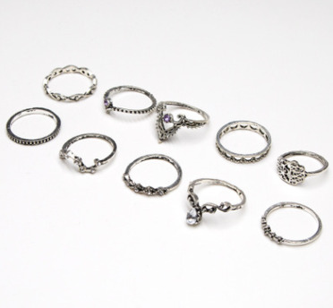 Purple Diamond Ring Set Hollow Twist Palm Crown Joint Combination 10 Pieces Mostore.com