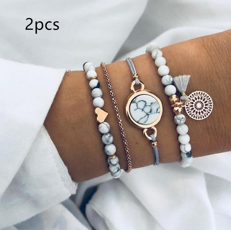 Geometric Creative Hollow Fringed Pine Stone Bracelet Four-piece Mostore.com
