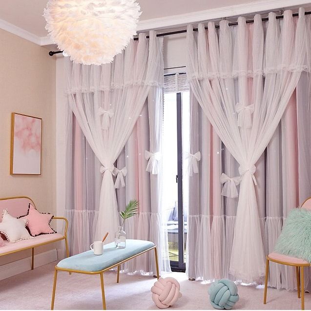 Nordic Simple Hollow Star Princess Wind Bedroom Blackout Curtains CJ