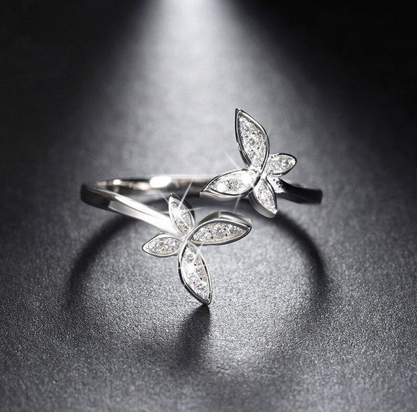 Fashion 925 Silver Adjustable RING Sterling Silver Ring with Flower Design Cubic Zirconia Austrian Women Mostore.com