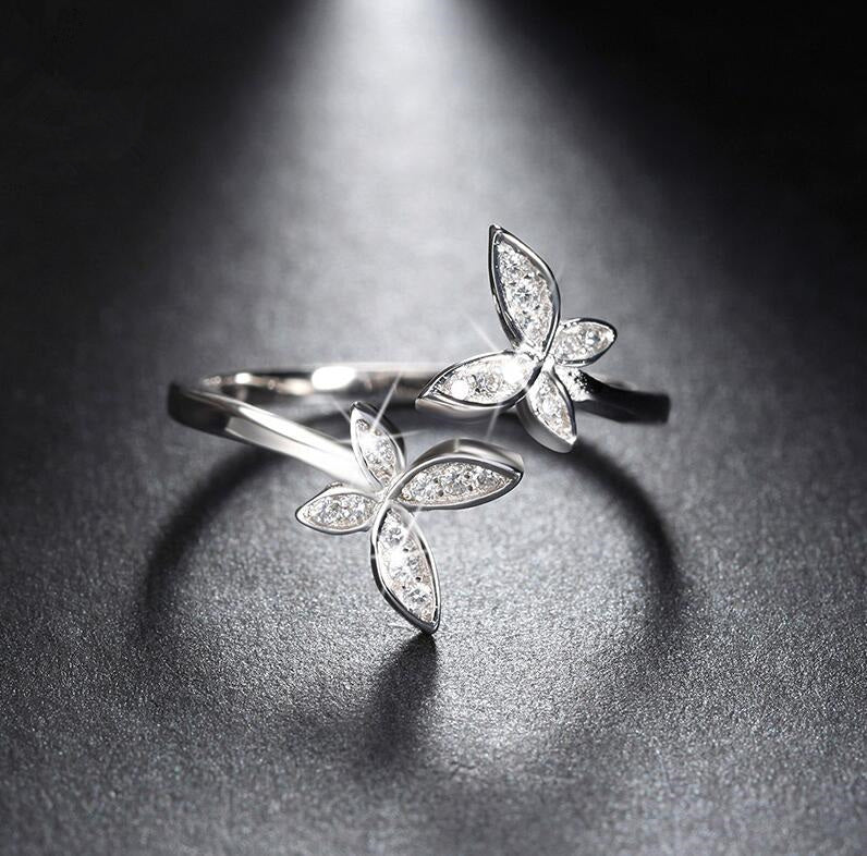 Fashion 925 Silver Adjustable RING Sterling Silver Ring with Flower Design Cubic Zirconia Austrian Women Mostore.com