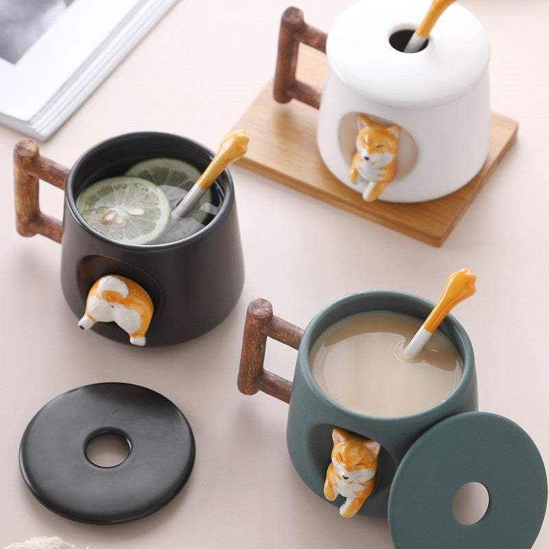 Creative Mug With Lid And Spoon Ceramic Personality Mostore.com