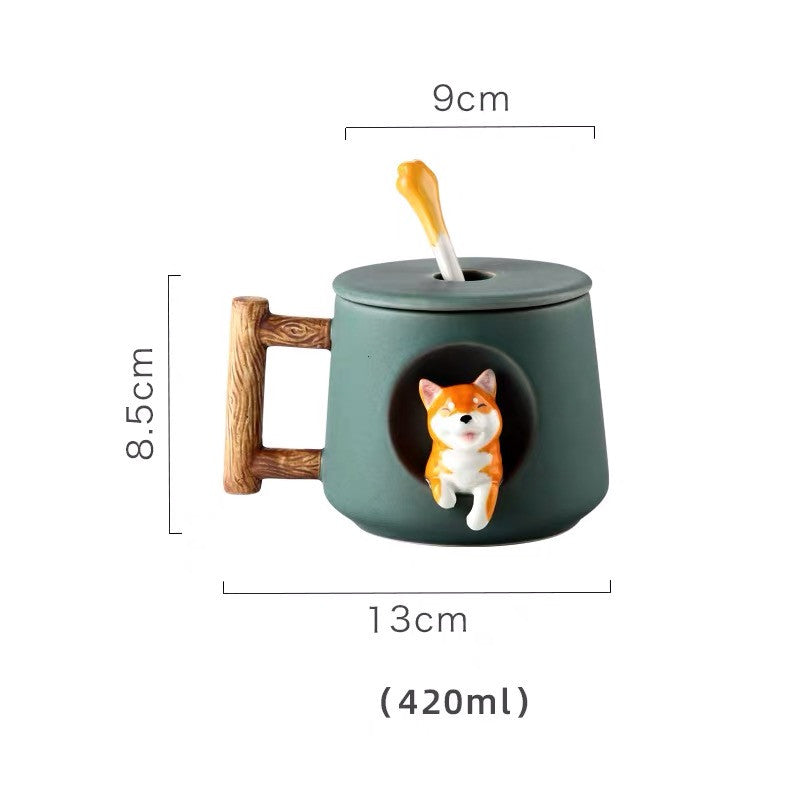 Creative Mug With Lid And Spoon Ceramic Personality Mostore.com