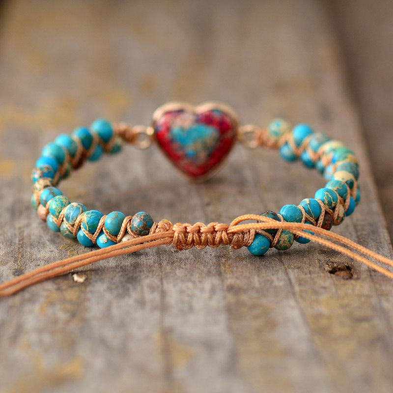 Red Emperor Stone Bracelet Peach Heart Love Bracelet Braided Bracelet Mostore.com