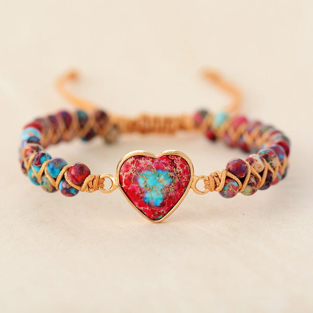 Red Emperor Stone Bracelet Peach Heart Love Bracelet Braided Bracelet Mostore.com