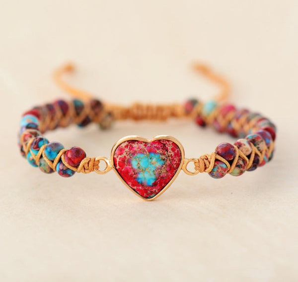 Red Emperor Stone Bracelet Peach Heart Love Bracelet Braided Bracelet Mostore.com