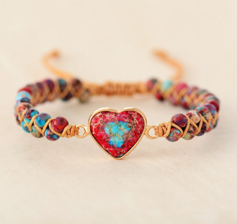 Red Emperor Stone Bracelet Peach Heart Love Bracelet Braided Bracelet Mostore.com
