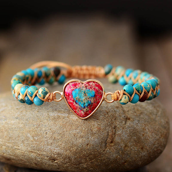 Red Emperor Stone Bracelet Peach Heart Love Bracelet Braided Bracelet Mostore.com