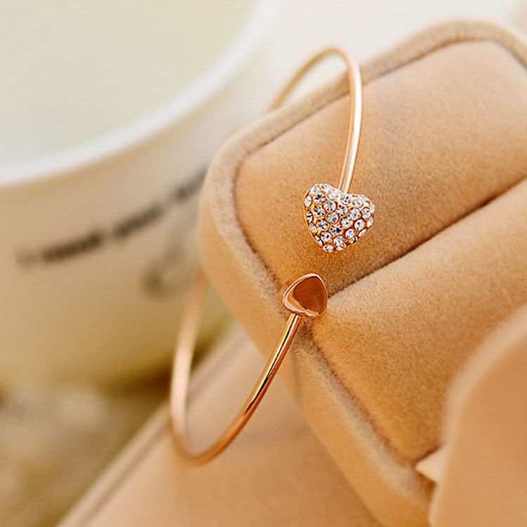 Korean Version Of Jewelry Full Diamond Heart-Shaped Love Bracelet Open Bracelet European And American Cross-Border Foreign Trade Explosion Double Peach Heart Bracelet Mostore.com