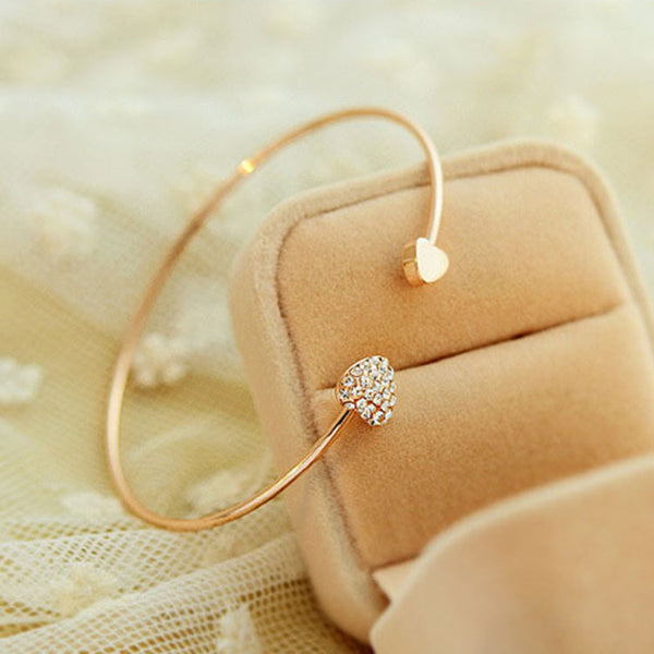 Korean Version Of Jewelry Full Diamond Heart-Shaped Love Bracelet Open Bracelet European And American Cross-Border Foreign Trade Explosion Double Peach Heart Bracelet Mostore.com