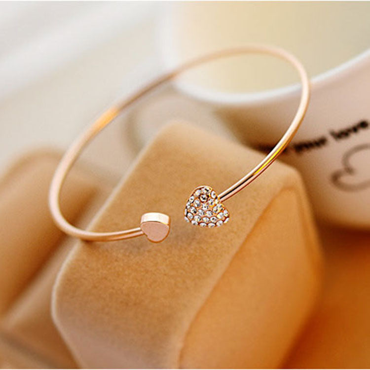 Korean Version Of Jewelry Full Diamond Heart-Shaped Love Bracelet Open Bracelet European And American Cross-Border Foreign Trade Explosion Double Peach Heart Bracelet Mostore.com