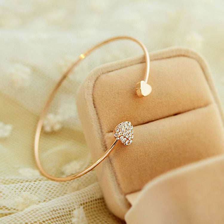 Korean Version Of Jewelry Full Diamond Heart-Shaped Love Bracelet Open Bracelet European And American Cross-Border Foreign Trade Explosion Double Peach Heart Bracelet Mostore.com