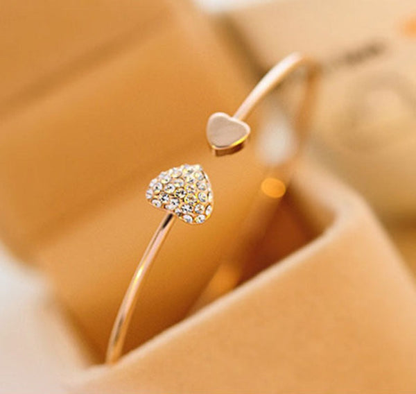Korean Version Of Jewelry Full Diamond Heart-Shaped Love Bracelet Open Bracelet European And American Cross-Border Foreign Trade Explosion Double Peach Heart Bracelet Mostore.com