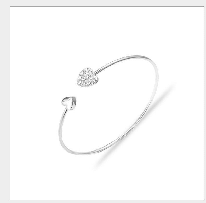 Korean Version Of Jewelry Full Diamond Heart-Shaped Love Bracelet Open Bracelet European And American Cross-Border Foreign Trade Explosion Double Peach Heart Bracelet Mostore.com