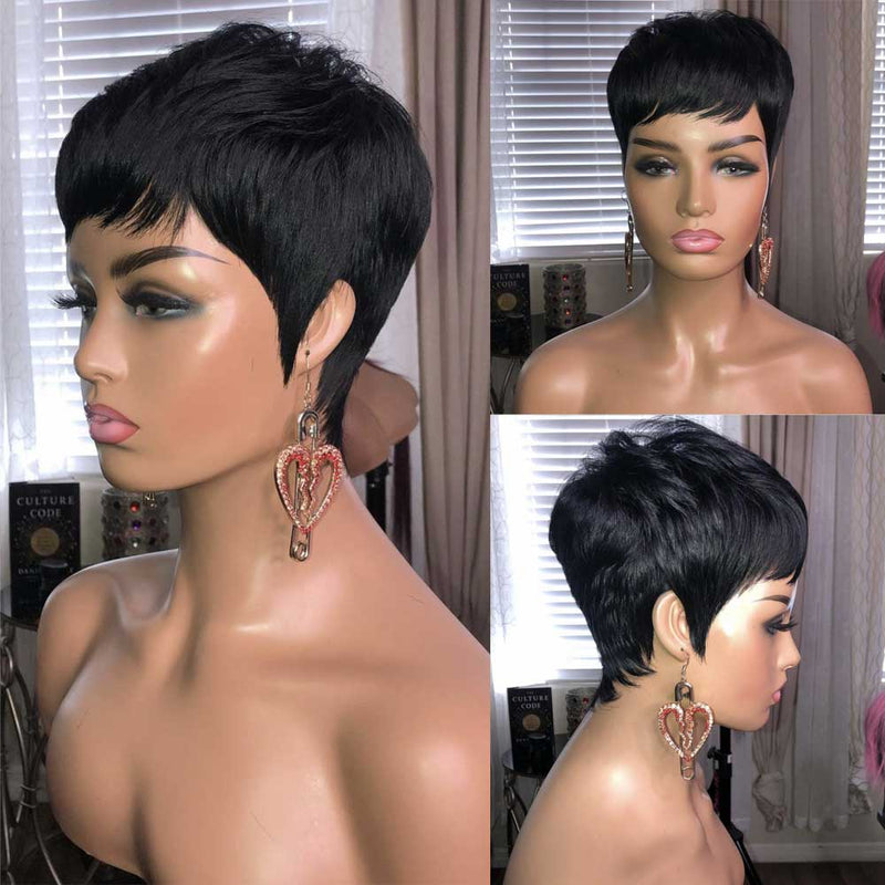 Ladies Fashion Short Straight Hair Golden Synthetic Fluffy High Temperature Silk Wig Hair Set Mostore.com