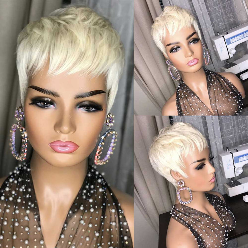 Ladies Fashion Short Straight Hair Golden Synthetic Fluffy High Temperature Silk Wig Hair Set Mostore.com
