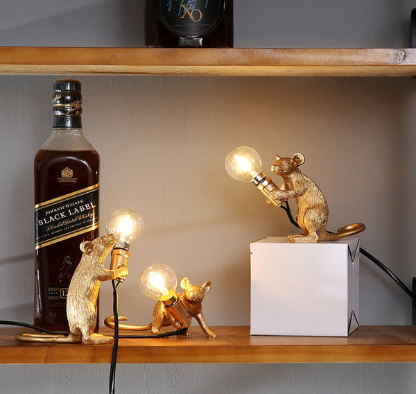 Nordic Creative Mini Animal Mouse Lamp Living Room Dining Room Bedroom Clothing Store Personalized Eye Protection Gift Resin Table Lamp American Varieties