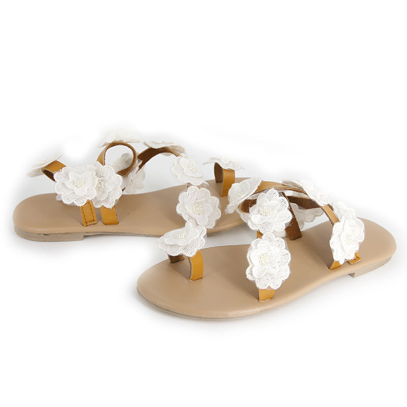 Manufacturers produce summer foreign trade new pu toe flowers flat bottom set ladies fashion large size sandals women now Mostore.com
