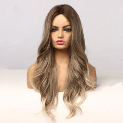 Women's Wig Brown And Gold Mixed Color Medium And Long Volume