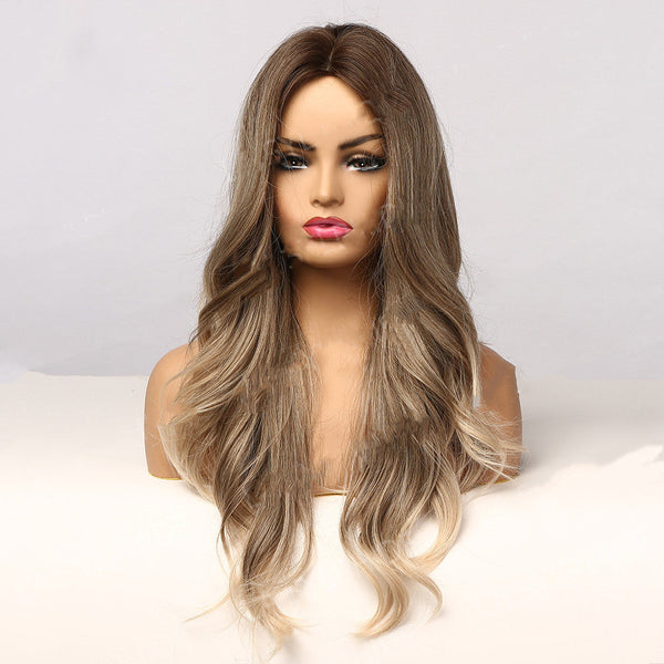 Women's Wig Brown And Gold Mixed Color Medium And Long Volume